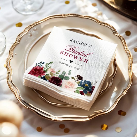 Blush Burgundy Blue Floral Chic Brautparty Serviette