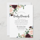 Blush & Burgundy Blume Babydusche Brunch Einladung (Vorderseite)