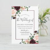 Blush & Burgundy Blume Border Frame Wedding Einladung (Stehend Vorderseite)