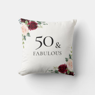 Blush Burgundy Blume Frauen 50. Geburtstagsgeschen Kissen