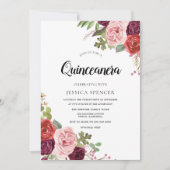 Blush & Burgundy Blume Trendy Quinceanera Einladen Einladung (Vorderseite)