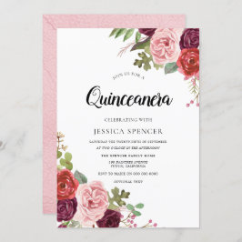 Blush & Burgundy Blume Trendy Quinceanera Einladen Einladung