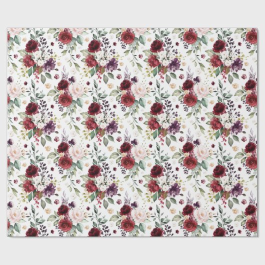 Blush Burgundy Boho Blumengrün Rustikal Geschenkpapier (Flach)