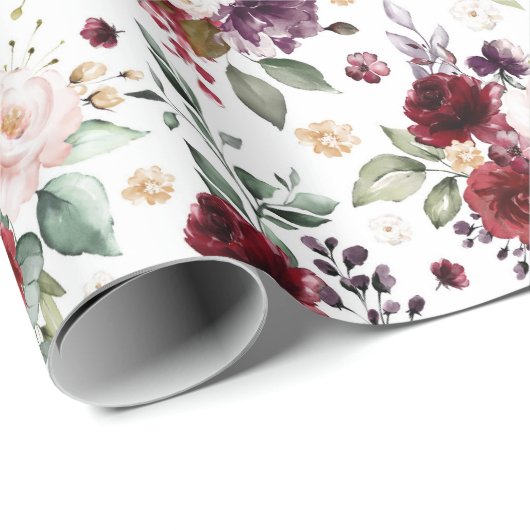 Blush Burgundy Boho Blumengrün Rustikal Geschenkpapier (Rolleneckpunkt)