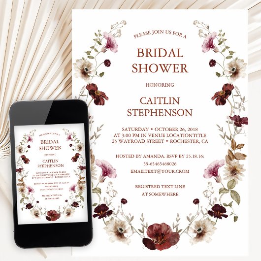 Blush Burgundy Bridal Dusche Einladung