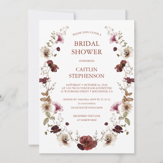 Blush Burgundy Bridal Dusche Einladung (Vorderseite)