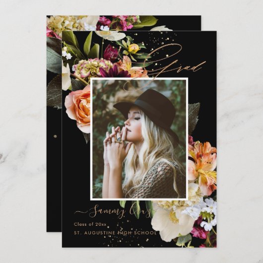 Blush Burgundy Dark Moody Blume Abschluss Ankündigung (Vorne/Hinten)