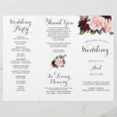 Blush Burgundy dreifachfaltiges Hochzeitsprogramm (Vorne)
