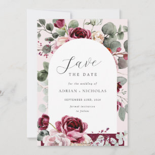 Blush & Burgundy Eukalyptus Sprigs Wedding Save The Date