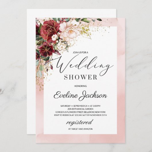 Blush Burgundy Floral Boho Polterabend Einladung