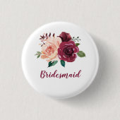 Blush Burgundy Floral Bridesmaid Button (Vorderseite)