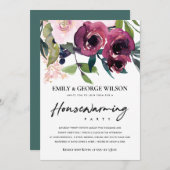 BLUSH BURGUNDY FLORAL BUNCH HOUSEWARMING PARTY EINLADUNG (Vorne/Hinten)