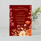Blush Burgundy Floral Engagement Party Folieneinladung (Stehend vorne)