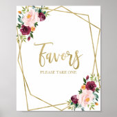 Blush Burgundy Floral Favoriten Zeichen Poster (Vorne)