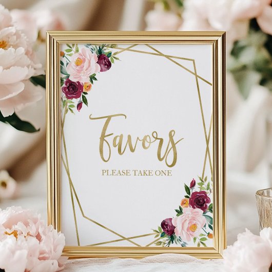 Blush Burgundy Floral Favoriten Zeichen Poster