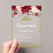 Blush Burgundy Floral Gold Tiara Quinceanera Acryleinladungen (Insitu (Handheld))