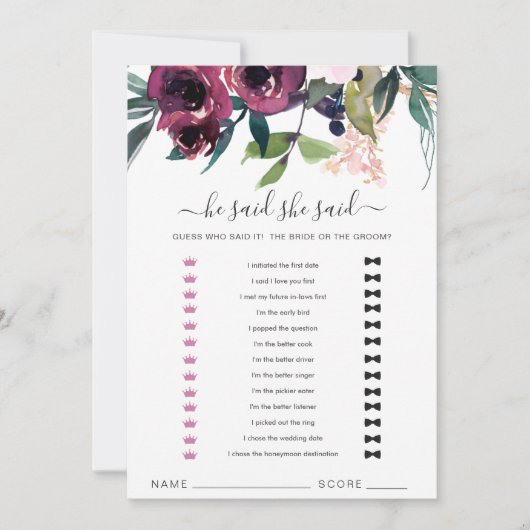 Blush Burgundy Floral sagte er sagte, sie sagte Ga Dankeskarte (Vorderseite)