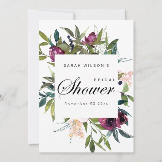 Blush Burgundy Floral sagte er sagte, sie sagte Ga Dankeskarte (Rückseite)