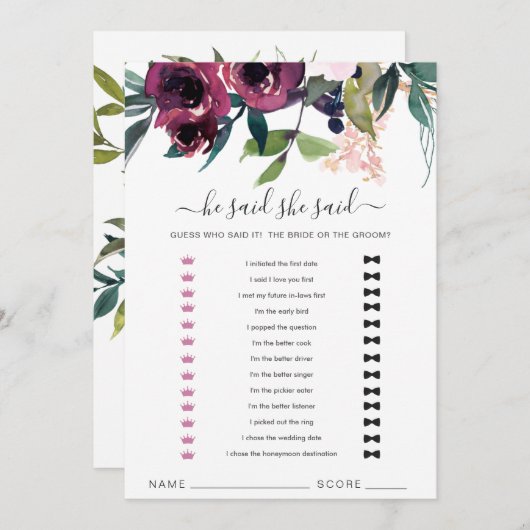 Blush Burgundy Floral sagte er sagte, sie sagte Ga Dankeskarte (Vorne/Hinten)