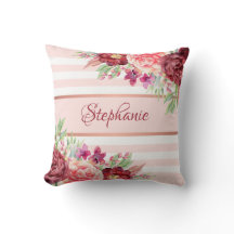 Blush Burgundy Floral Streifen Name Monogramm