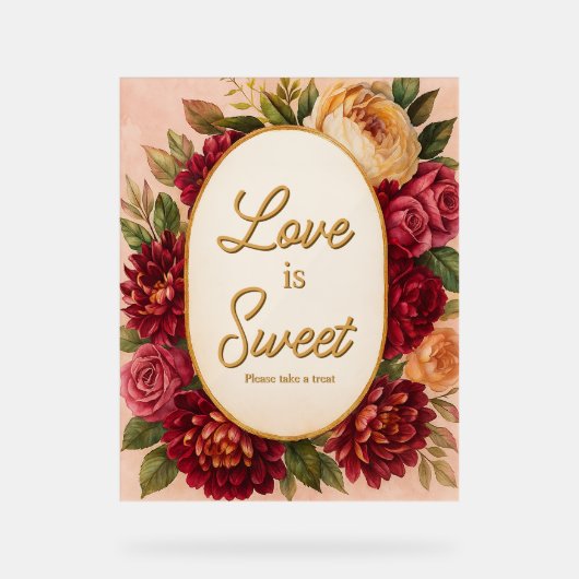 Blush Burgundy Floral Water Wedding Acrylschild (Vorderseite)