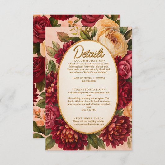 Blush Burgundy Floral Water Wedding Begleitkarte (Vorne/Hinten)