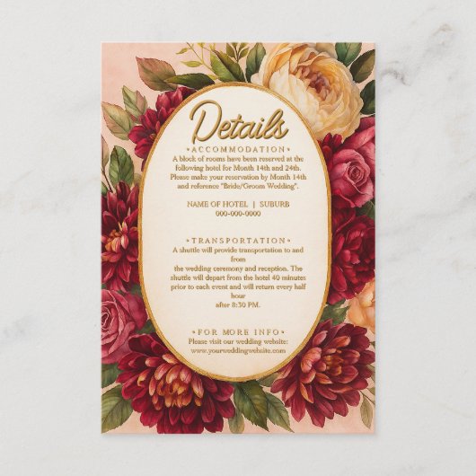 Blush Burgundy Floral Water Wedding Begleitkarte (Vorderseite)