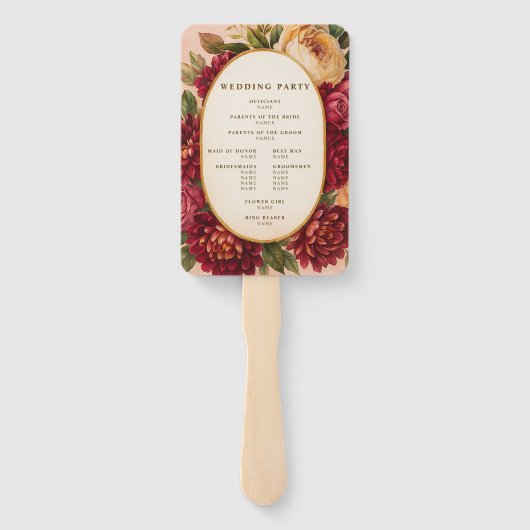 Blush Burgundy Floral Water Wedding Fächer (Rückseite)