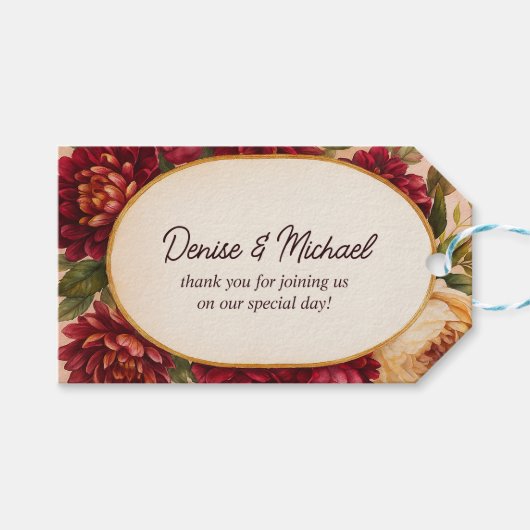 Blush Burgundy Floral Water Wedding Geschenkanhänger (Vorderseite (Horizontal))