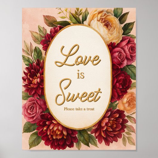 Blush Burgundy Floral Water Wedding Poster (Vorne)