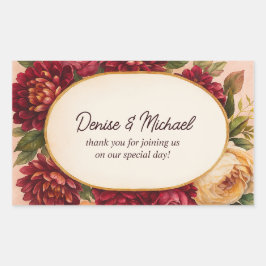 Blush Burgundy Floral Water Wedding Rechteckiger Aufkleber