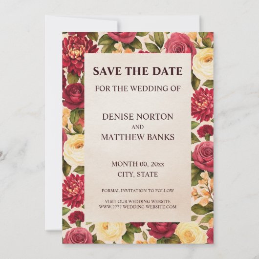 Blush Burgundy Floral Water Wedding Save The Date (Rückseite)