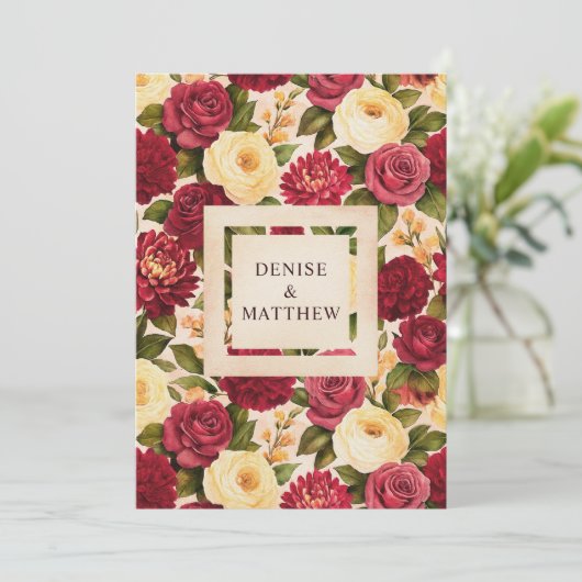 Blush Burgundy Floral Water Wedding Save The Date (Stehend Vorderseite)
