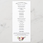 Blush Burgundy Floral Watercolor Hochzeitsprogramm Programm (Rückseite)