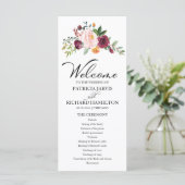 Blush Burgundy Floral Watercolor Hochzeitsprogramm Programm (Stehend Vorderseite)