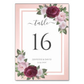 Blush Burgundy Floral Wedding Tischnummer (Rückseite)