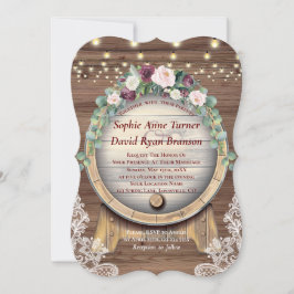 Blush Burgundy Floral Wine Barrel Lace Wedding Einladung