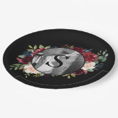 Blush Burgundy Foto Monogram Floral Wedding Pappteller (Schrägansicht)