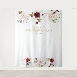 Blush Burgundy Gold Floral 18 Geburtstag Foto Prop Wandteppich