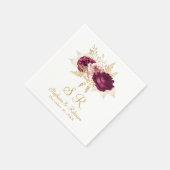 Blush Burgundy Gold Floral Monogram Wedding Paper Serviette (Ecke)