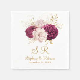 Blush Burgundy Gold Floral Monogram Wedding Paper Serviette