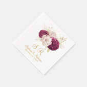 Blush Burgundy Gold Floral Monogram Wedding Paper Serviette (Ecke)