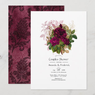Blush Burgundy Gold Shabby Blumenpaare Dusche Einladung