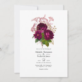 Blush Burgundy Gold Shabby Floral Wedding QR Code Einladung