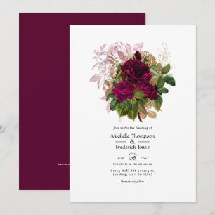 Blush Burgundy Gold Shabby Floral Wedding QR Code Einladung