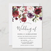 Blush Burgundy Lila Watercolor Blumenhochzeit Einladung (Vorderseite)