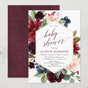 Blush burgundy Marineblau Baby Duschbrause Blumenm Einladung