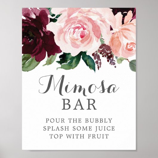 Blush Burgundy Mimosa Bar (bearbeitbar) Zeichen Poster (Vorne)