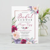 Blush Burgundy & Navy Blue Floral Brautparty Einladung (Stehend Vorderseite)