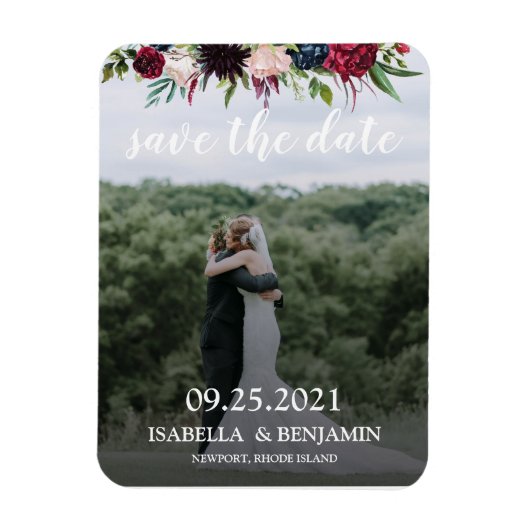 Blush Burgundy Navy Blue Floral Elegantes Foto Ger Magnet (Vertikal)